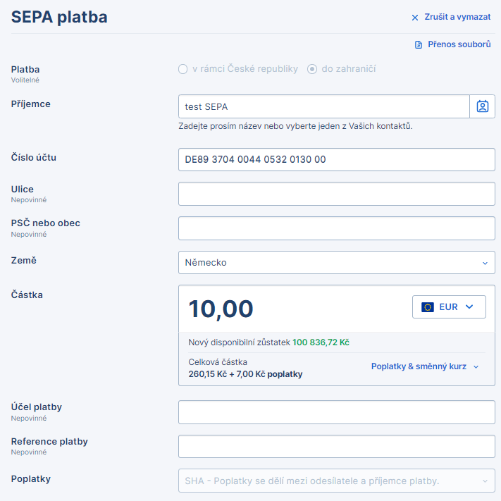 Jak zadat variabilní symbol do SEPA platby?